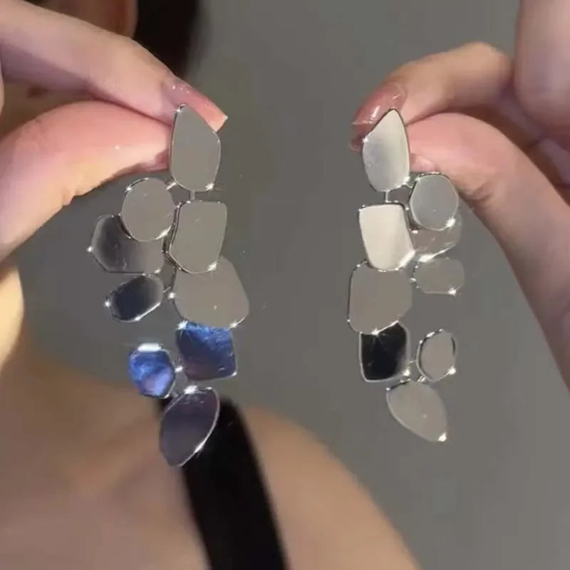 Exaggerated Metal Irregular Pendant Earrings For Women Fashion Silver Color Leaf Long Hanging Earrings Wedding Jewelry 2025 Main image