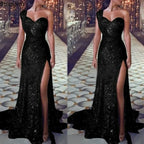 2026 Women's Wedding Party Dress Evening Elegant Sexy Deep V Neck One Shoulder Sleeveless Sequined Long Maxi Dresses For Women