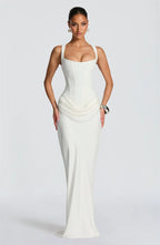 Mozision Elegant Backless Sexy Maxi Dress Women Gown Fashion Square Collar Sleeveless Skinny Ruched Club Party Long Dresses