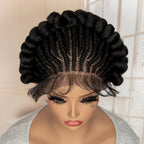 New Synthetic Full Lace Handmade Bantu Braided Wigs African Hair Wig for Black Women Short Cute Knotless Box Braiding Wig