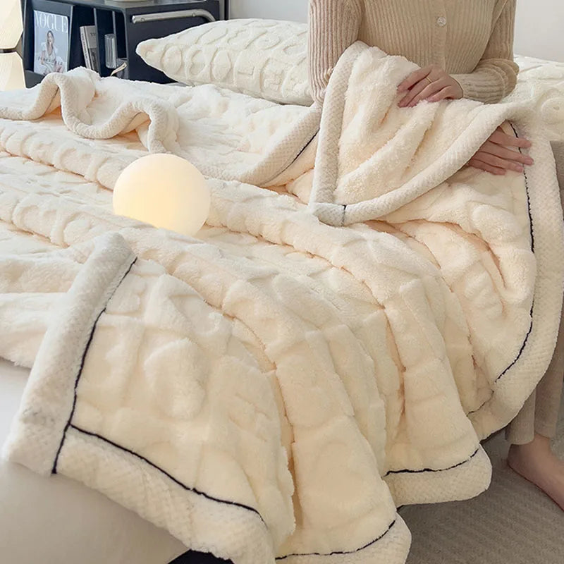 Solid Color Taffeta Velvet Carved Blanket Thick Double-Sided Plush Multifunctional Blanket Office Nap Quilt for All Seasons