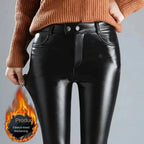 High Waist Faux Leather Leggings – Warm Winter Pants