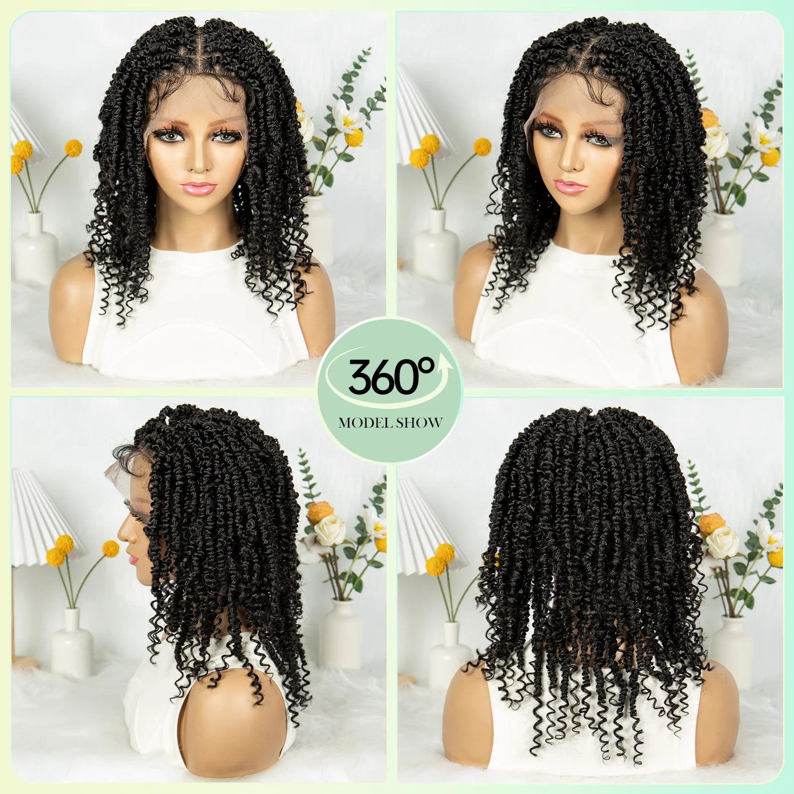 14Inch Full Lace Braided Wigs Synthetic Lace Frontal Twisted Braids Wigs with Baby Hair Knotless Box Braids Wig for Black Women