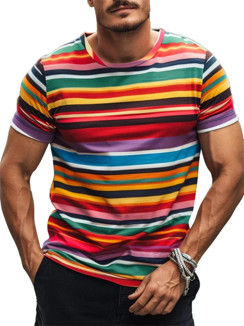 Simple Stripe Graphic T Shirts For Men Fashion Summer Short Sleeve 3D Printed T-shirt Casual Oversized Breathable Pullovers Tees Main image