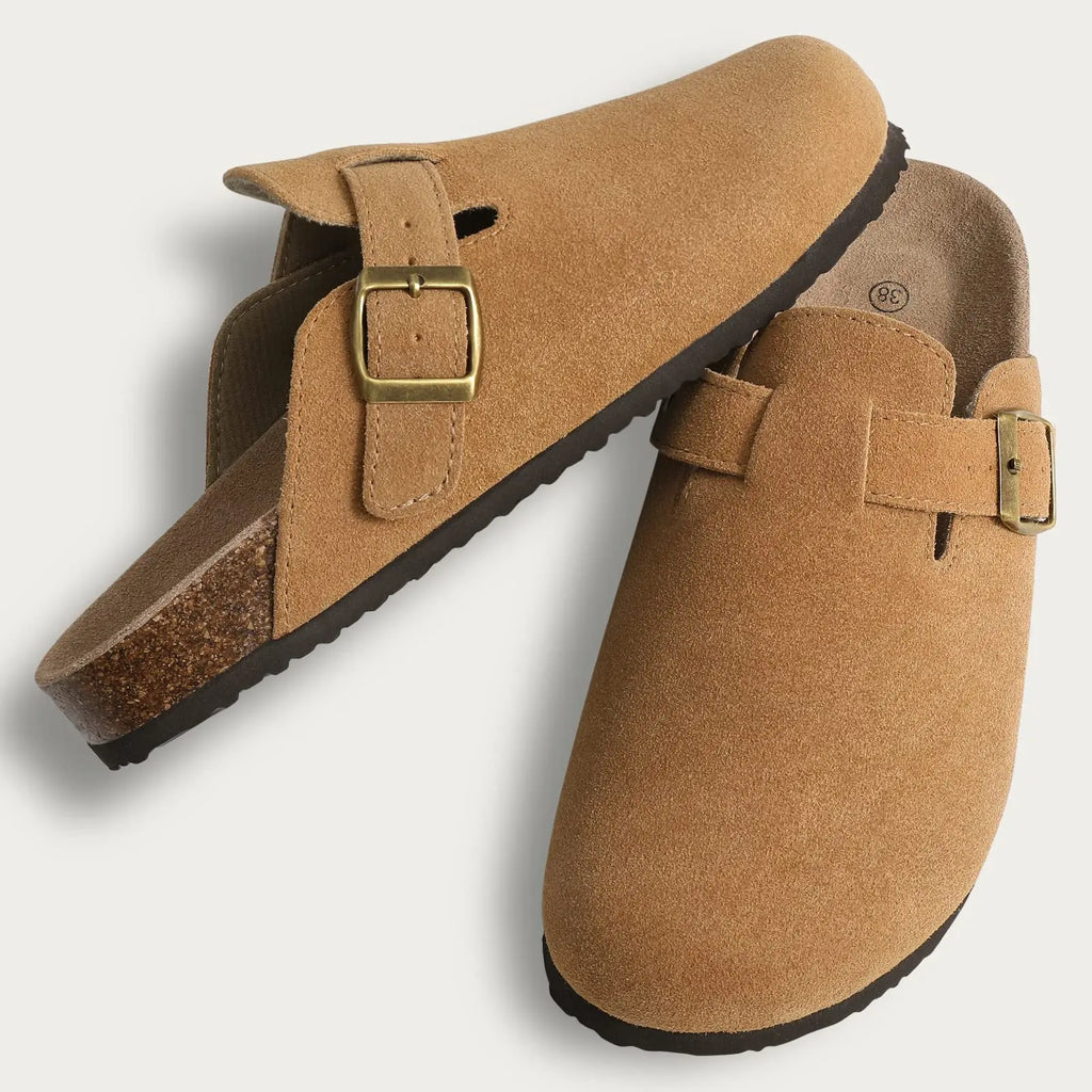 Comwarm Men Suede Clogs Slippers Classic Cork Footbed Mules Women Cozy Fashion Clogs Shoes With Arch Support Men Beach Sandals