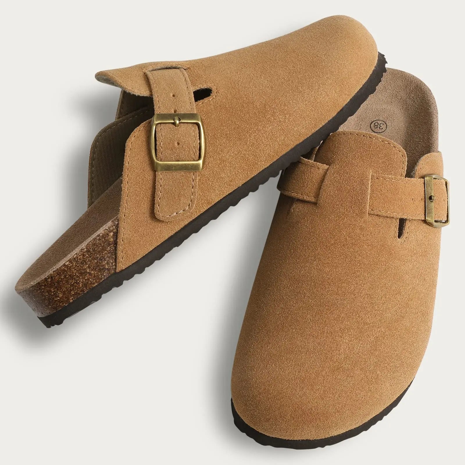 Comwarm Men Suede Clogs Slippers Classic Cork Footbed Mules Women Cozy Fashion Clogs Shoes With Arch Support Men Beach Sandals
