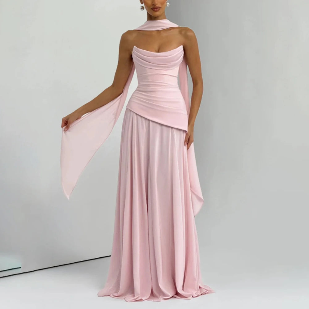 Wedding Guest Dresses for Women 2026 Strapless A Line Formal Party Gowns with Scarf Backless Long Evening Dress Customized Main image