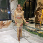 Sparkly Sequin Prom Dresses 2023 Long Sleeves High Collar Women's  Gown Luxury Beading Glitter Sexy Mermaid Party