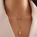 DOTIFI  Stainless Steel Pull Adjustable Water Drop Shape Tassel Charm Necklace Fashion Personality High-Grade Jewelry Gifts