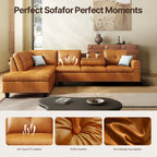 97.5" Faux Leather Sectional Sofa with Chaise Lounge, 2 Cup Holders & Pillows, 6-Seater Upholstered Tufting Corner,Stylish and C