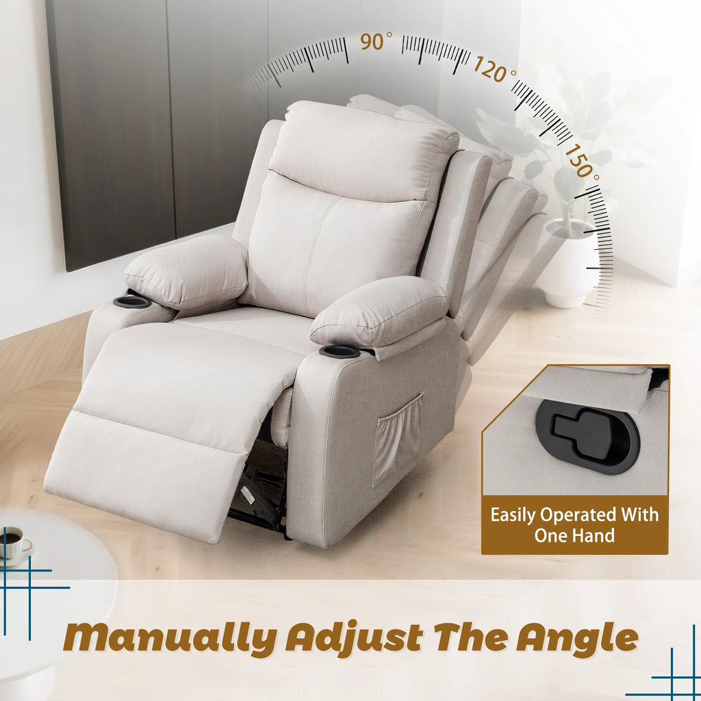 Korser Small Recliners for Small Spaces, Reclining Manual Chair with Cup Holders and Side Pockets  for Living Room, Bedroom