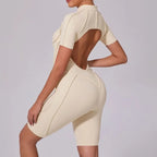 Seamless Yoga Jumpsuits Sports Fitness Zipper Hip-lifting Short-sleeved Backless Dance Workout Gym Shorts Bodysuits for Women