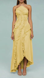 Chic Elegant Lotus Edge Maxi Dress Slim Fit Backless Lace Up Halter Robes Sleeveless Party Vestidos 2026 Nw Lady Vacation Gowns