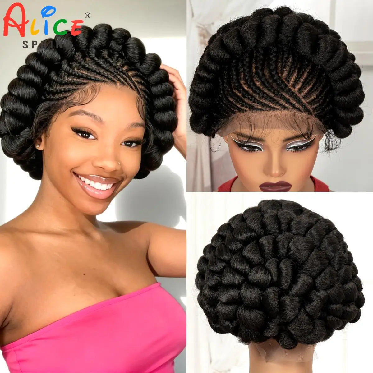 Full Lace Cornrow Braided Wigs Synthetic Colored Bantu Braided Wigs  Natural Knotless Braids Wigs with Baby Hair for Black Women Main image