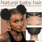 6 Inch Afro Cornrow Braided Wigs with Baby Hair Synthetic Full Lace Braid Wig Double Ponytail Bun Head Knotless Wig