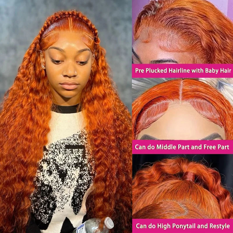 Water Wave Ginger Lace Front Wigs Human Hair 13x4 13x6 #350 Colored Wigs 100% Brazilian Human Hair Deep Curly Wigs Orange Ginger Secondary image