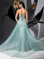 FATAPAESE Glamour Sequin Pearls Luxury Evening Dresses Sexy Tulle Train Party Dress for Wedding Charity Prom Award Ceremony