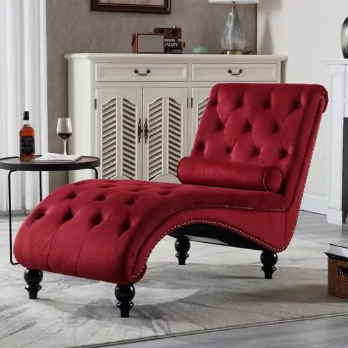 Velvet Chaise Lounge Indoor,Button-Tufted Upholstered Chaise Lounge Chair with Pillow for Bedroom Living Room, Customized