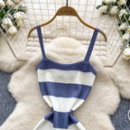 2025 & 2026 Lady New Stripes Ins Fashion Sexy Package Hips Bodycon Dress  Summer Knitted Spaghetti Straps Outfits Maxi Long Women Dress
