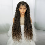 32inch Synthetic Boho Knotless Braided Wigs for Black Women Bohemian Box Braids Wigs Lace Front Braided Lace Wigs with Baby Hair