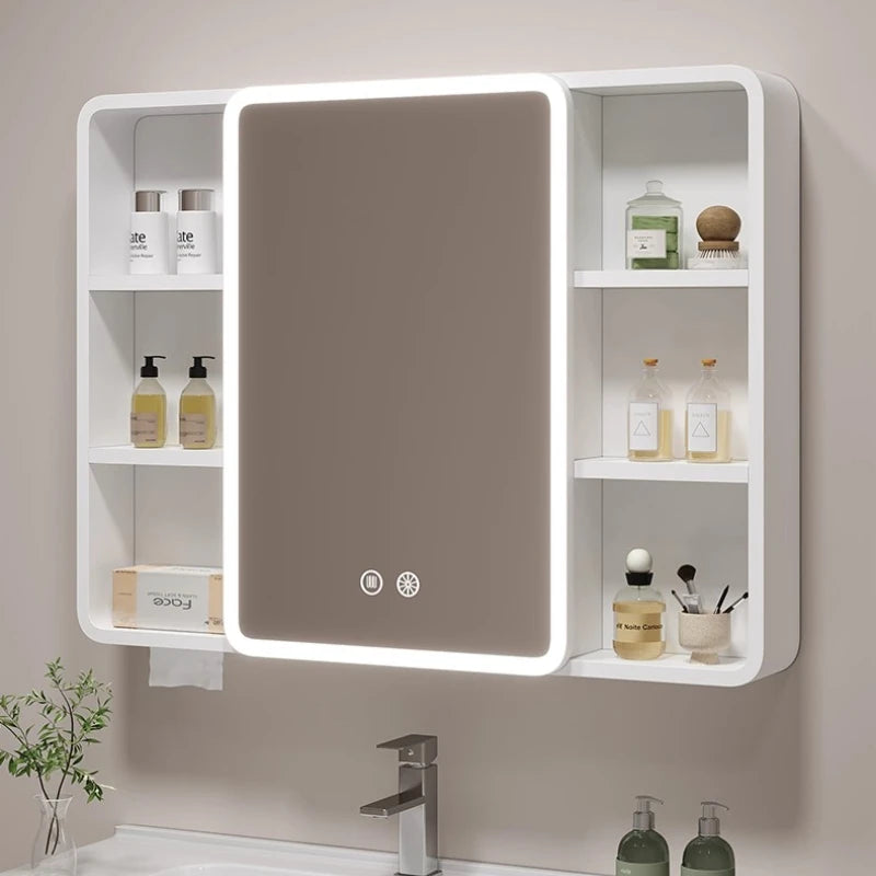 ‌Smart Corner Round Space Aluminum Mirror Cabinet, Wall Mounted Bathroom Storage with Shelves,Medicine Cabinet  Vanity Organizer Main image