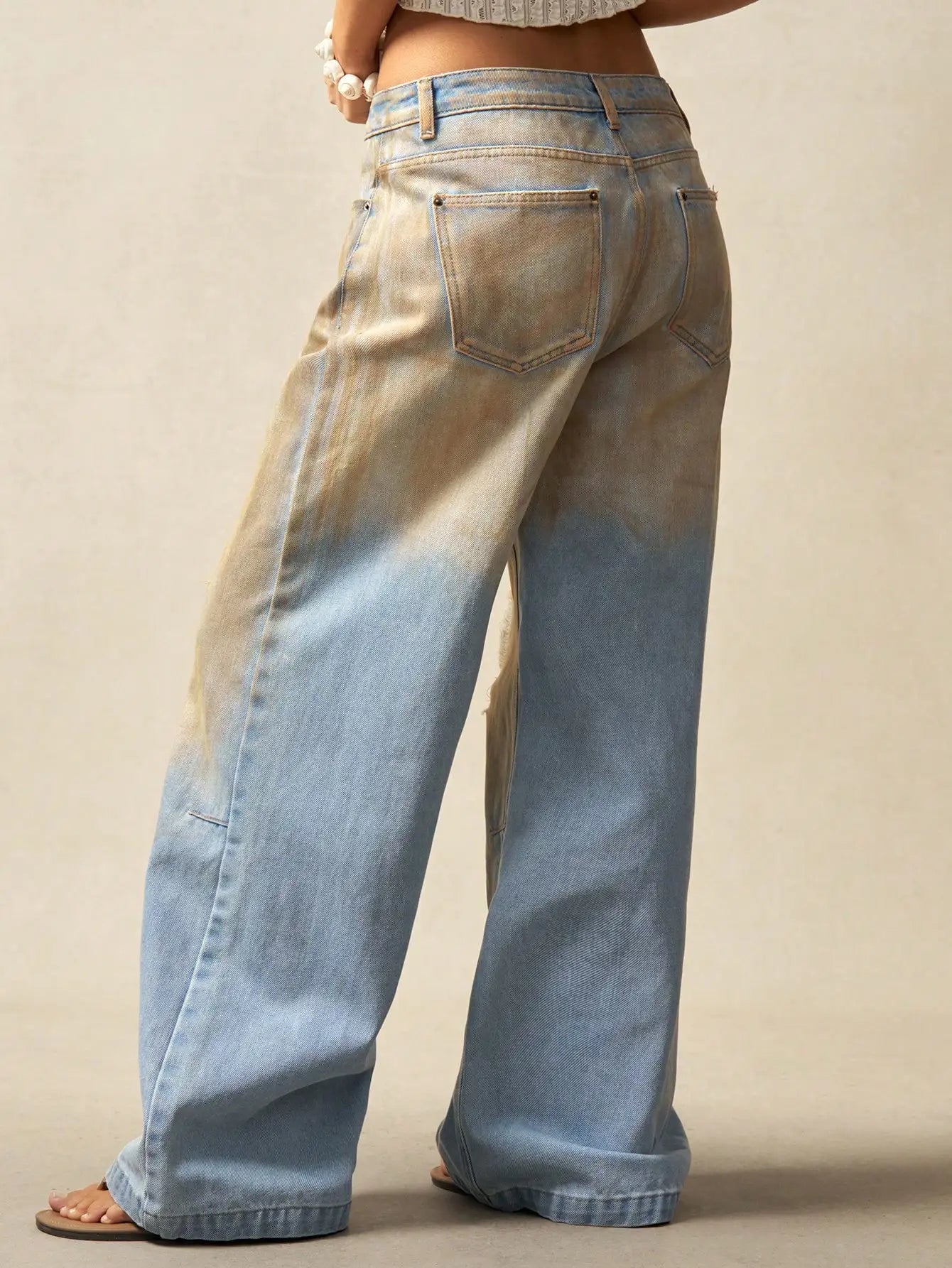 American style high end streetwear style faded holey denim women's pants 2025 new collection Secondary image