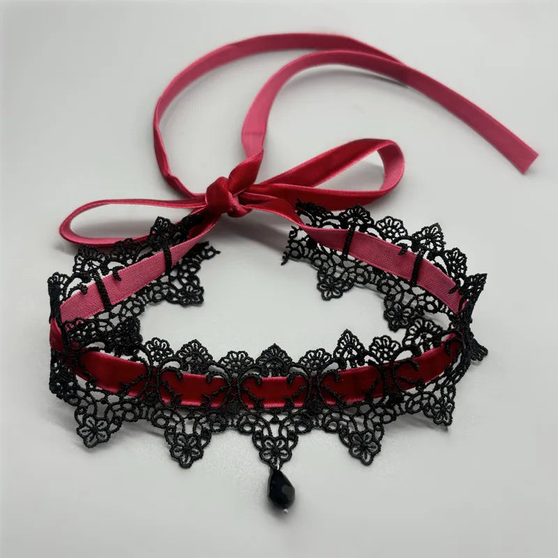 2026 New Sexy Lace Flower Necklace for Women Gothic Punk Velvet Collar Choker Black Waterdrop Pendent Necklace Strap Bow Jewelry Main image
