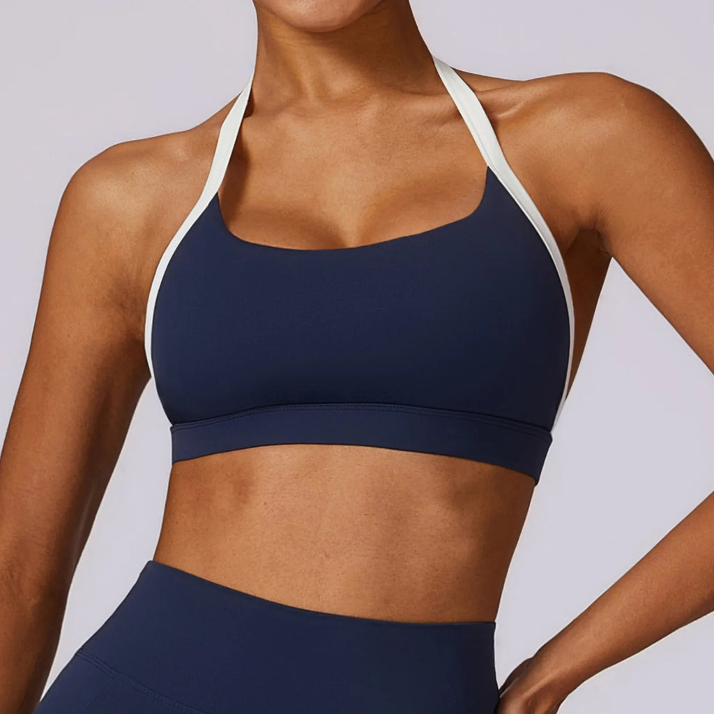 Gym Sport Bra Halter Sports Bra Anti-sweat Breathable Yoga Bra Shockproof Crop Top Fitness Top Push Up Workout Top Women