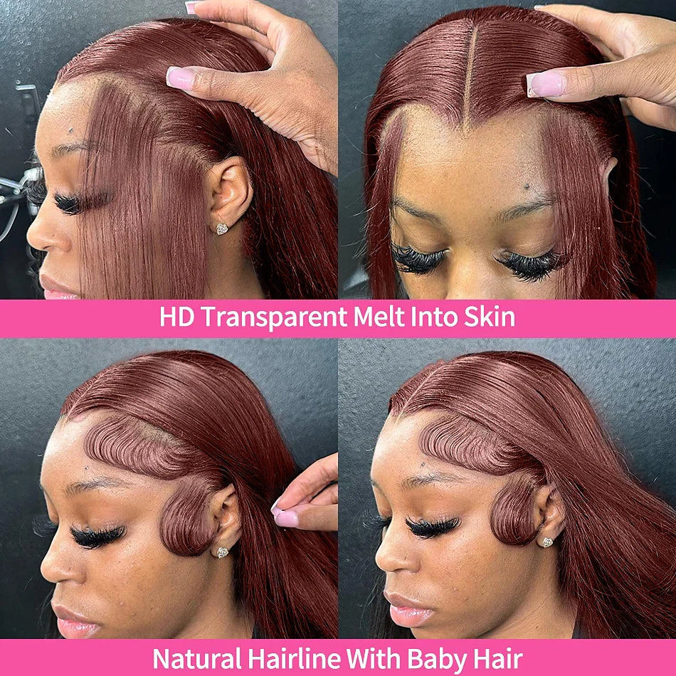 Reddish Brown Straight Wigs13x4 HD Lace Human Hair Wig Pre Plucked 30 inch Colored Lace Frontal Wigs  Brazilian 100%Human Wig