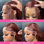 Reddish Brown Straight Wigs13x4 HD Lace Human Hair Wig Pre Plucked 30 inch Colored Lace Frontal Wigs  Brazilian 100%Human Wig
