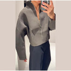 Woolen Zipper Loose Short Jacket Women Long Sleeve Lapel Solid 2025 Autumn Winter Commute Coat Street Office Warm Ladies Outwear