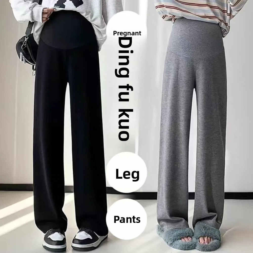 2026 Autumn Winter Maternity Pants Wide leg Loose Straight Elastic Waist Belly Long Trousers for Pregnant Women Youth Pregnancy