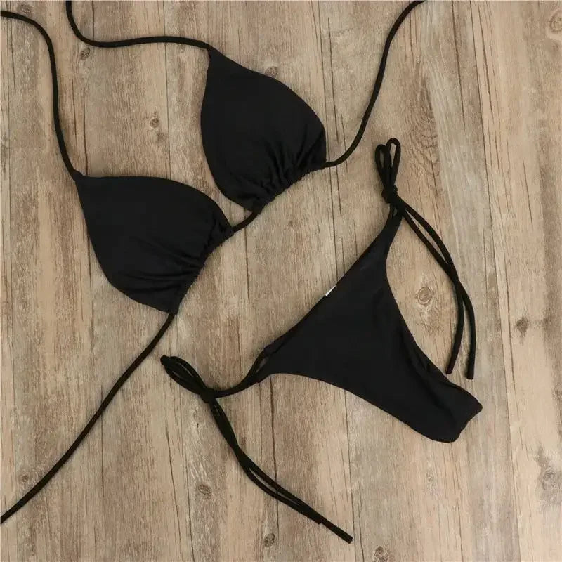 2 Pcs/Set Chic Women Swimwear Pure Colors Simple Quick Dry Backless Bikini Set Sexy Woman Swimsuits For Vacation купальник