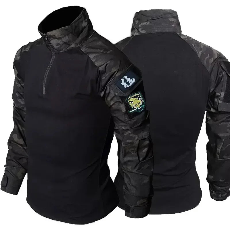 Outdoor Tactical Hiking T-Shirts Men Combat Military Army CP Camouflage Long Sleeve Hunting Climbing Shirt Cotton Sport Clothes