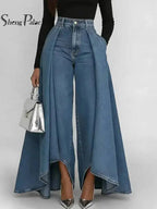 SHENGPALAE European And American Style Loose Solid Color Printed Button Straight Leg Jeans For Women 2026 Spring New 05E01378