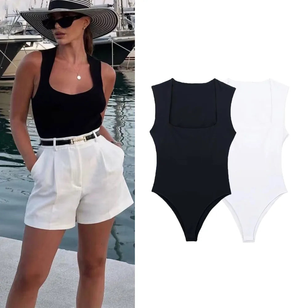 MUJER Woman Black Body Sleeveless Bodysuit Women Square Neck Sexy Lingerie For Women Body Wide Straps Bodycon Summer 2025 Tops Main image