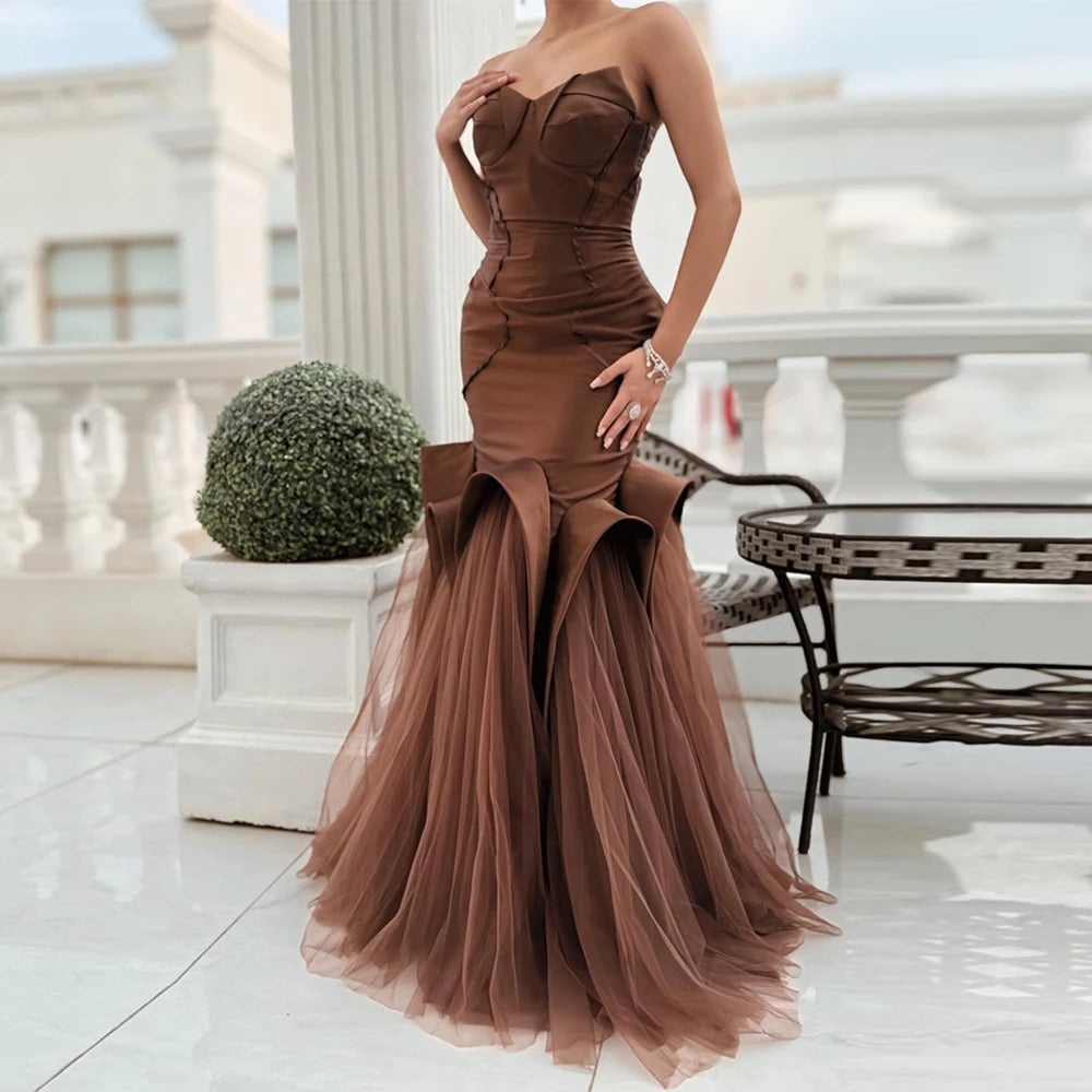 Graceful Sweetheart Tulle Evening Dress Temperament Mermaid Customized Prom Dresses Luxury Sweep Train Special Occasion Gowns Main image