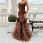 Graceful Sweetheart Tulle Evening Dress Temperament Mermaid Customized Prom Dresses Luxury Sweep Train Special Occasion Gowns