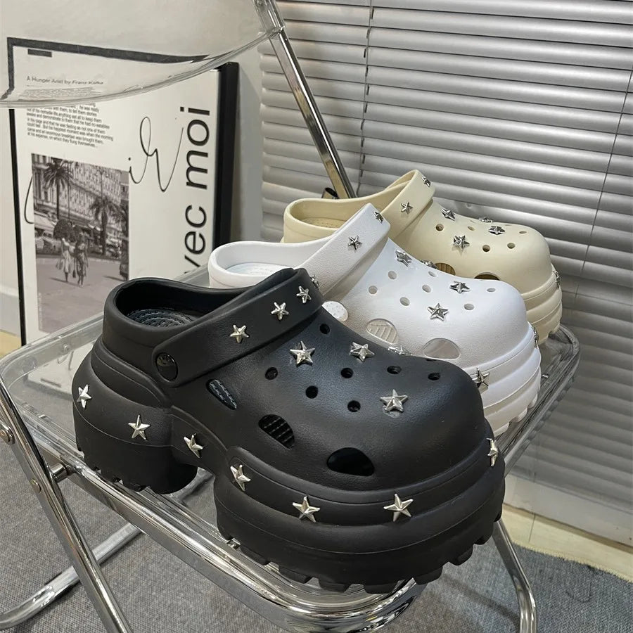 Women Summer Sandals High 10cm Heels Chunky Clogs with Star Charms Garden Shoes Waterproof Beach Pool Sandals Mules Slippers Secondary image