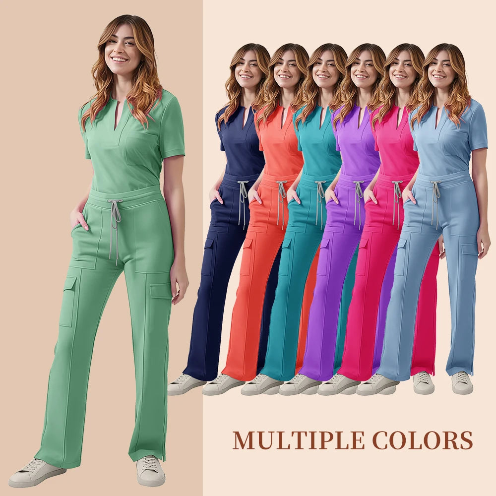 Medical Scrubs Uniform Women Nurse Scrub Set Pocket Top+Pants 2 Piece Suit Nursing Operating Room Clothes Beauty Salon Work Wear Main image