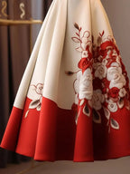Vintage Red Flower Print Skirt for Women Y2k Slim Waist Mid-length Loose Faldas Mujer 2026 Spring New Skirt for Women