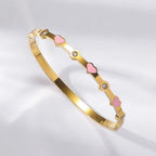 ZAKOL 5pcs/1pcs Pink Crystal Zircon Inlaid Stainless Steel Bracelet Charm Stacked Bracelets Fashion Non-fading Jewelry Gift