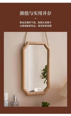 Retro Solid Wood Dressing Mirror Makeup Mirror Wall-mounted Bathroom Toilet Wall-mounted Punch-free Rectangular Bathroom Mirror