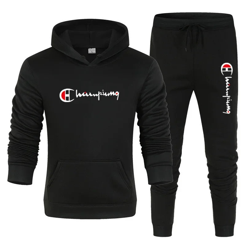 2026 Men's Tracksuit Hooded Sweatshirt+Sweatpants 2 Pcs Sets Sports Suit Casual Jogger Sportswear 2 Piece Male Streetwear Sets