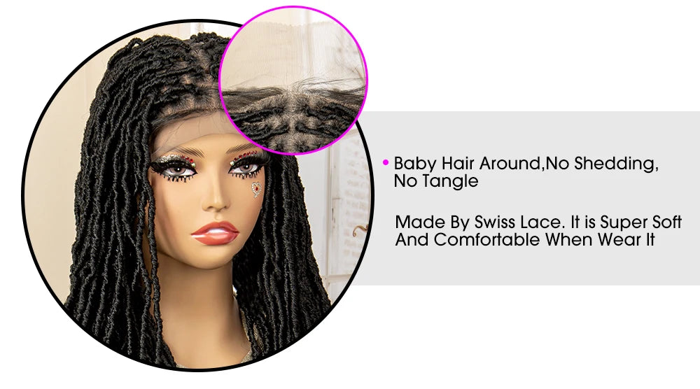 Synthetic Full Lace Locs Braided Wigs for Black Women 24 inches Knotless Box Dreadlock Braids Wig Lace Frontal Braiding Wig
