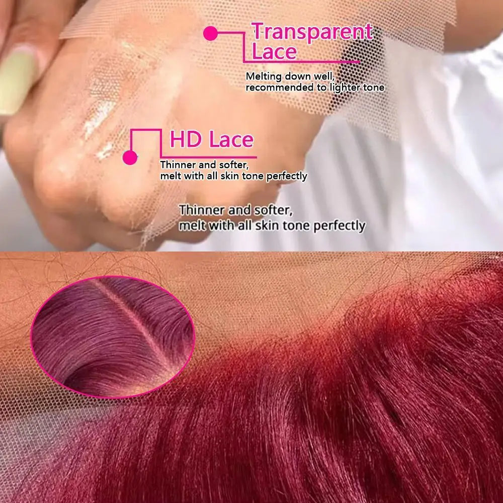 Deep Wave #99J Burgundy 13x6 HD Lace Frontal Wig Human Hair 13x4 Curly Transparent Lace Front Wig Brazilian Human Hair Wig