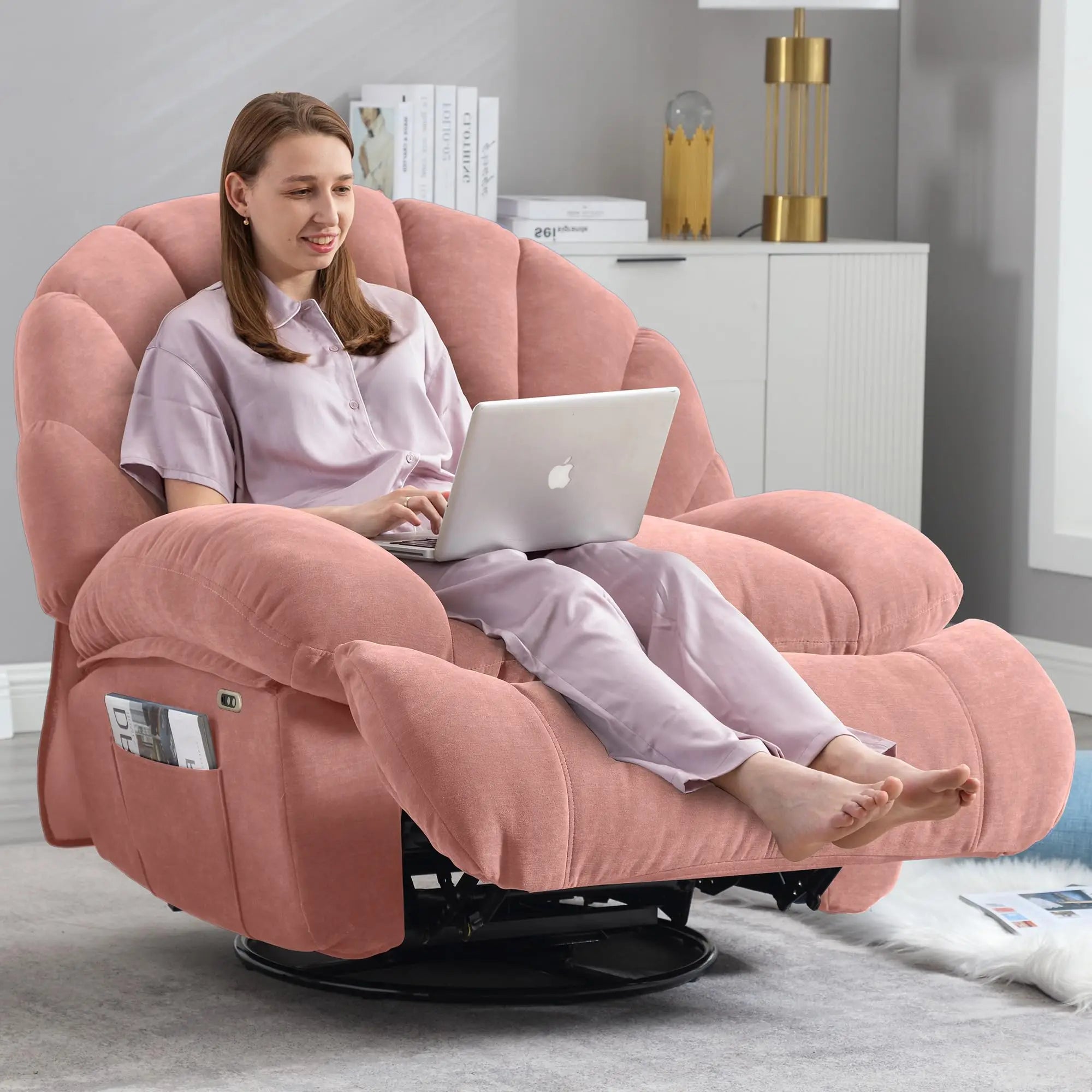 Power Recliner Chair Swivel, Comfortable Soft Fabric Shell Shape with Storage 360 Swivel Electric Big Tall Single Reclining Sofa
