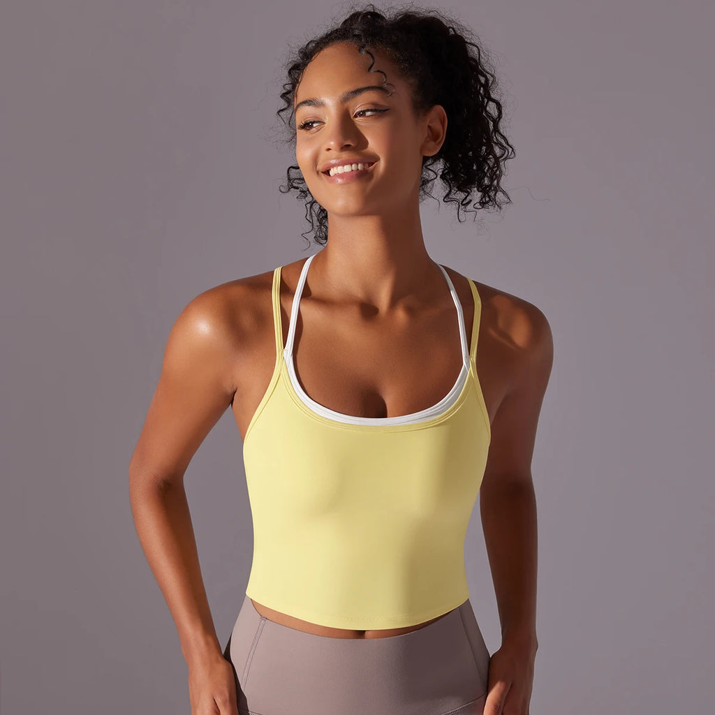 New Women Fitness Sports Bra Top Gym Yoga triangle backless Athletic Back Cutout Cross Tight Workout Soft With Chest Pad