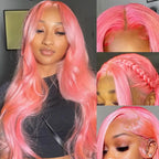 Pink Body Wave 13x4 13x6 HD Transparent Lace Frontal Wigs 30  Inch Lace Front Wig Color Human Hair Wigs Pre Plucked For Women