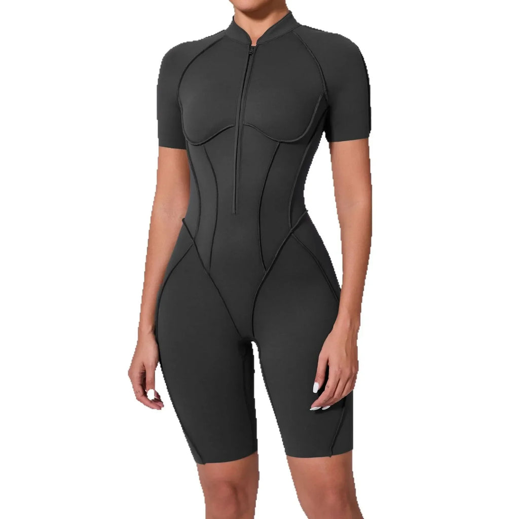 Seamless Yoga Jumpsuits Sports Fitness Zipper Hip-lifting Short-sleeved Backless Dance Workout Gym Shorts Bodysuits for Women